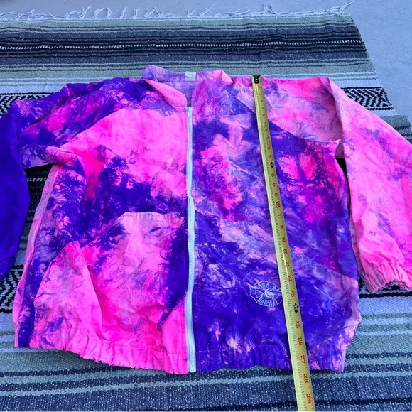 Vintage 80s/90s bright neon pink and purple tie dye zip windbreaker banana bay - Picture 2 of 7